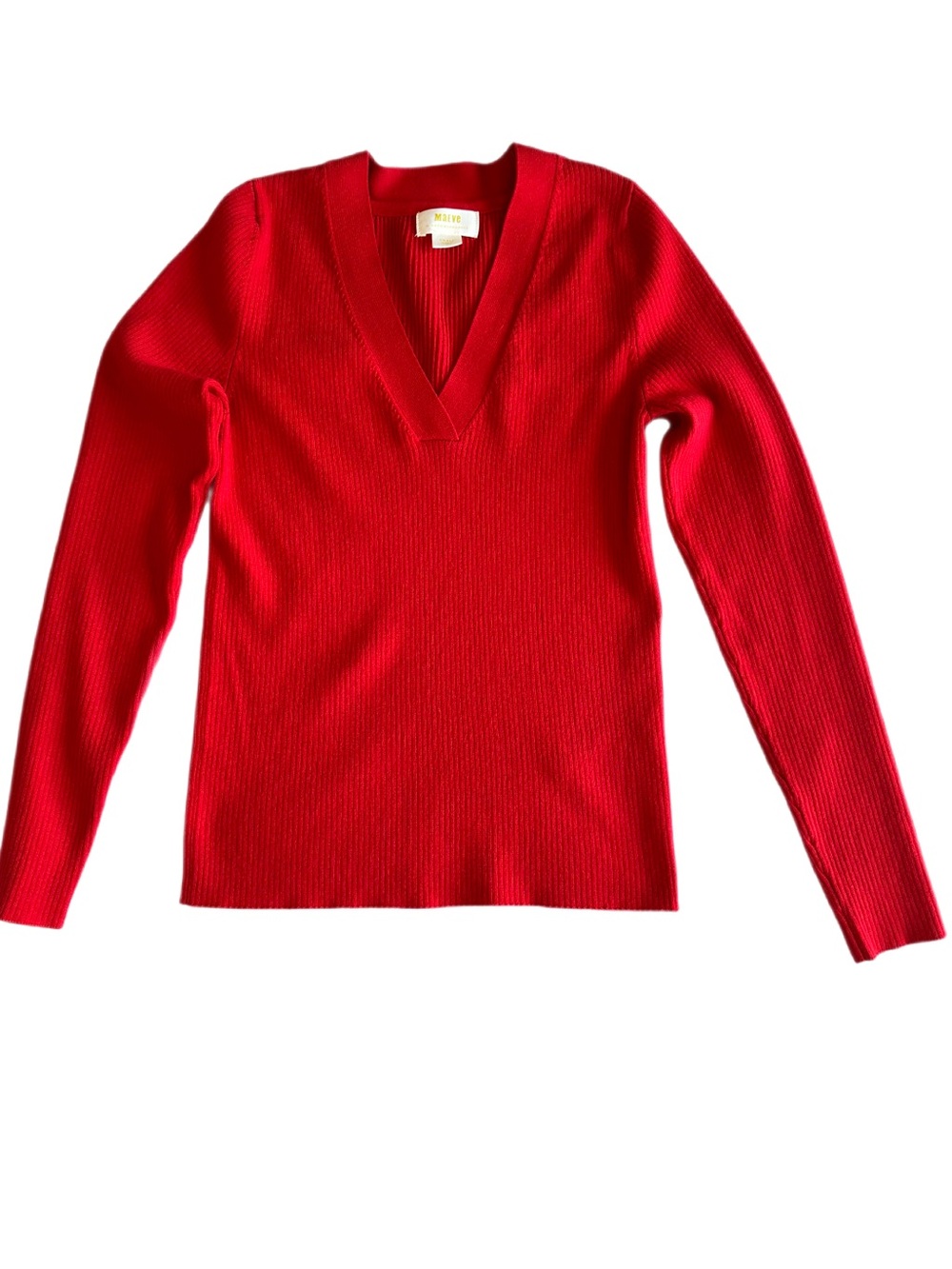 Maeve Anthropologie Thea Ribbed Knit V-Neck Sweater Red Size Small
